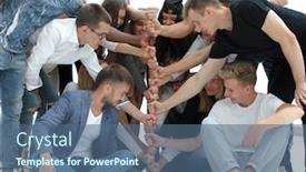  Presentation with casual young people - PPT theme consisting of casual-group-of-young-people background and a ocean colored foreground