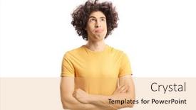  Presentation with curly hair - Presentation theme enhanced with casual-guy-blowing-his-curly background and a yellow colored foreground
