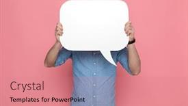  Presentation with blue pink - Beautiful PPT theme featuring casual-guy-hiding-his-face backdrop and a coral colored foreground