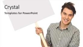  Presentation with hazmat placard - PPT theme having casual guy holding blank placard background and a  colored foreground