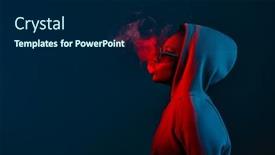  Presentation with smoke - Slides consisting of casual-hipster-woman-in-hood background and a navy blue colored foreground