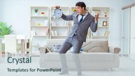  Presentation with meeting - PPT theme enhanced with casual leave - businessman happy meeting his deadlines background and a  colored foreground