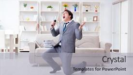  Presentation with office - Beautiful presentation theme featuring casual leave - drunk businessman celebrating backdrop and a  colored foreground
