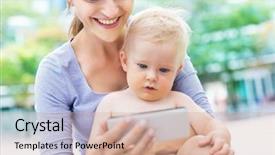  Presentation with using digital tablet - Beautiful presentation theme featuring casual leave - mother and baby using digital backdrop and a  colored foreground