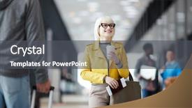  Presentation with traveler - Cool new PPT layouts with casual leave - young female traveler with luggage backdrop and a dark gray colored foreground