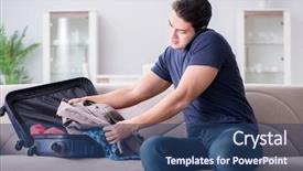  Presentation with man watching woman preparing vegetables - PPT layouts with casual leave - young man preparing packing background and a ocean colored foreground