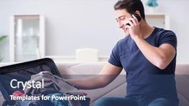  Presentation with man watching woman preparing vegetables - Audience pleasing PPT theme consisting of casual leave - young man preparing packing backdrop and a  colored foreground