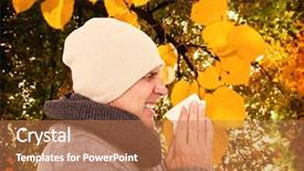  Presentation with plants - Presentation design with casual man about to sneeze against autumnal leaves against plants background and a coral colored foreground