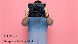  Presentation with pink blue - Slide set featuring casual-man-hiding-his-face background and a coral colored foreground