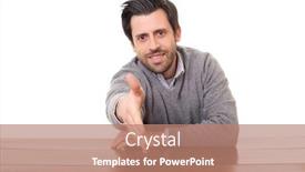  Presentation with hand shake - Amazing presentation having casual-man-on-a-desk backdrop and a coral colored foreground