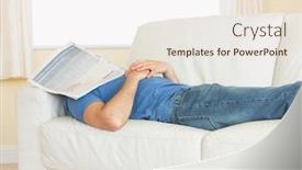  Presentation with sleepy yawning man driving car - PPT layouts featuring casual man sleeping on couch with newspaper on his head in bright living room background and a sky blue colored foreground