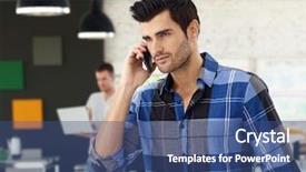  Presentation with modern - Presentation theme consisting of casual man talking on cellphone background and a ocean colored foreground