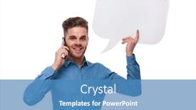  Presentation with bubble - Beautiful theme featuring casual-man-talking backdrop and a teal colored foreground