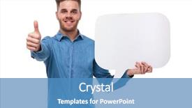  Presentation with gold man smile - Amazing theme having casual man with speech bubble backdrop and a teal colored foreground