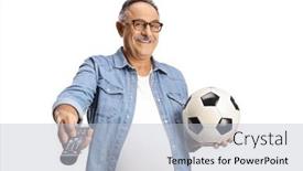  Presentation with football - Presentation theme with casual-mature-man-holding background and a light gray colored foreground