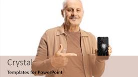  Presentation with broken glass - Presentation theme having casual-mature-man-holding background and a coral colored foreground