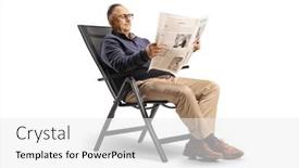 Presentation with newspaper - Slides having casual-mature-man-sitting background and a white colored foreground