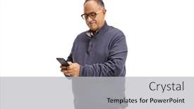  Presentation with smartphone - Presentation enhanced with casual-mature-man-using background and a light gray colored foreground
