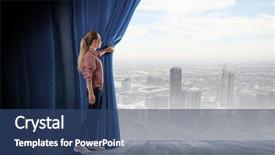  Presentation with blue curtain - Audience pleasing presentation consisting of casual opening blue curtain backdrop and a ocean colored foreground