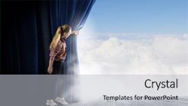  Presentation with blue curtain - Slide set consisting of theater free - young woman in casual opening background and a lemonade colored foreground