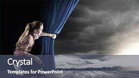  Presentation with curtain opening - Colorful slide deck enhanced with casual opening drape curtain backdrop and a ocean colored foreground