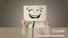  Presentation with character - Slide deck having casual person holding a paper background and a coral colored foreground