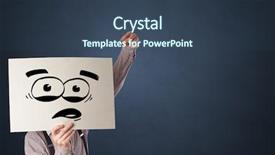  Presentation with older person holding pills - Colorful slide deck enhanced with casual person holding a paper backdrop and a ocean colored foreground