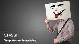  Presentation with cool - Cool new PPT layouts with casual person holding a paper backdrop and a gray colored foreground