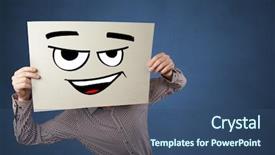  Presentation with older person holding pills - Cool new presentation theme with casual person holding a paper backdrop and a ocean colored foreground