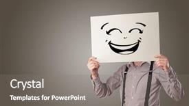  Presentation with character - Audience pleasing presentation consisting of casual person holding a paper backdrop and a gray colored foreground