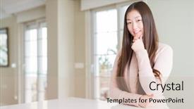  Presentation with asian - Presentation design consisting of casual sweater on white table background and a soft green colored foreground