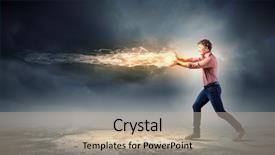  Presentation with magic crystal ball - Beautiful PPT layouts featuring casual throwing magic fire ball backdrop and a coral colored foreground