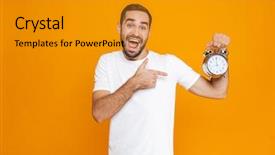  Presentation with photo - Slide set with one hour - photo of brunette man 30s background and a  colored foreground