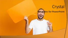  Presentation with positive thoughts - Beautiful slide set featuring casual wear holding copyspace placard backdrop and a gold colored foreground