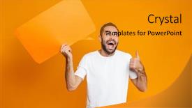  Presentation with photo - PPT theme enhanced with casual wear holding copyspace placard background and a gold colored foreground