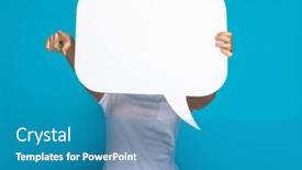  Presentation with bubble - PPT theme enhanced with casual-woman-hiding-behing background and a teal colored foreground