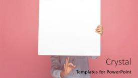  Presentation with blank - Audience pleasing slide set consisting of casual-woman-making-an-ok backdrop and a coral colored foreground