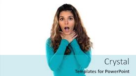  Presentation with long hair - Slide set with casual-woman-with-wavy background and a teal colored foreground