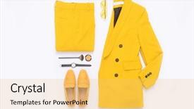 Presentation with fashion accessories - Presentation design having casual yellow clothes with accessories background and a yellow colored foreground
