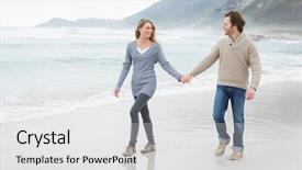  Presentation with young happy couple - Colorful presentation enhanced with casual young couple holding hands backdrop and a light gray colored foreground