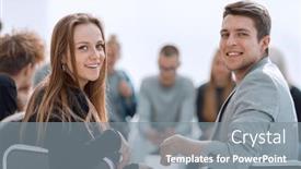  Presentation with circle - Theme consisting of casual-young-couple-sitting background and a  colored foreground