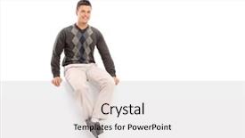  Presentation with signboard - Colorful PPT theme enhanced with casual young guy sitting on a blank signboard isolated on white background backdrop and a white colored foreground