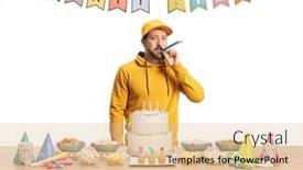  Presentation with party time - Slides featuring casual-young-man-blowing background and a lemonade colored foreground