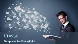  Presentation with book - Beautiful presentation theme featuring casual-young-man-holding-book backdrop and a ocean colored foreground