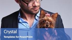  Presentation with one young man exercising handball - Theme with casual young man holding a puppy and looking at it on gray background background and a teal colored foreground