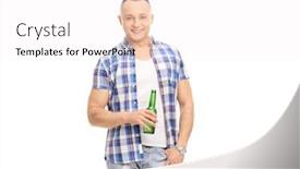  Presentation with beer bottle - Slides enhanced with casual-young-man-holding background and a sky blue colored foreground