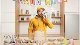  Presentation with party - Presentation featuring casual-young-man-preparing background and a lemonade colored foreground