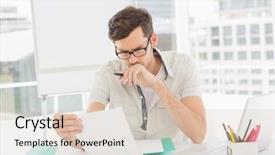  Presentation with antique document - Amazing presentation theme having casual young man reading document backdrop and a lemonade colored foreground