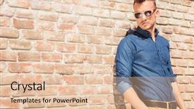  Presentation with brick - Presentation theme consisting of fashion jeans - casual young man standing background and a lemonade colored foreground