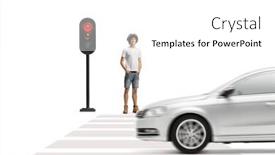  Presentation with street lights - Slide deck with casual-young-man-waiting background and a white colored foreground